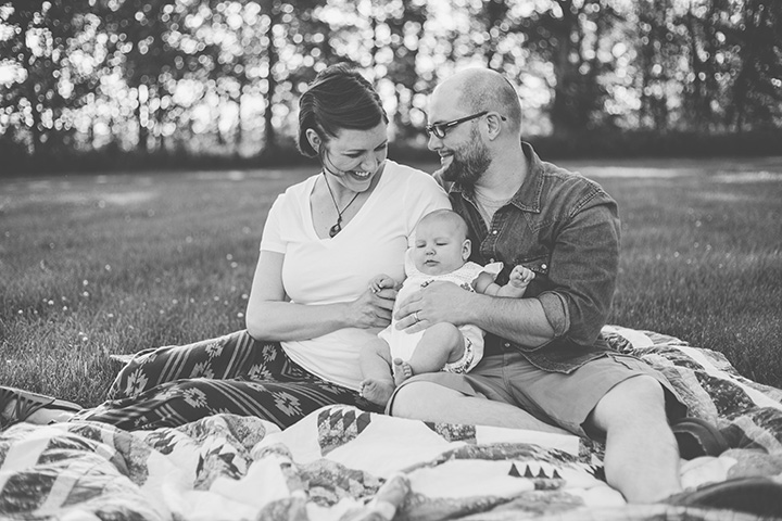 black and white family natural light